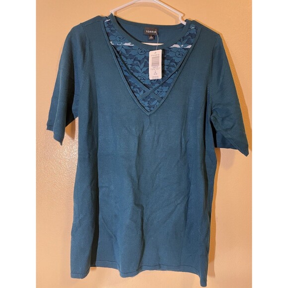 Torrid Teal Elbow Sleeve Lace Top Pullover Size 2 BNWT - Picture 1 of 4